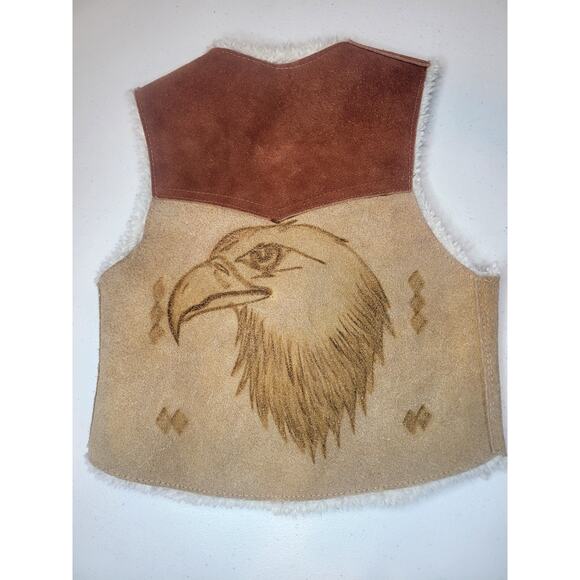 KIDS!! D. Flores Made In Mexico Leather Vest Sherpa Lined Western Cowboy Eagle - Picture 8 of 9